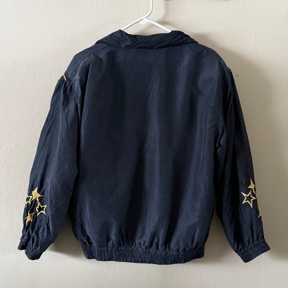 Vintage Fu Da 100% Silk Black Windbreaker with Embroidered Gold Stars size M - Picture 2 of 8